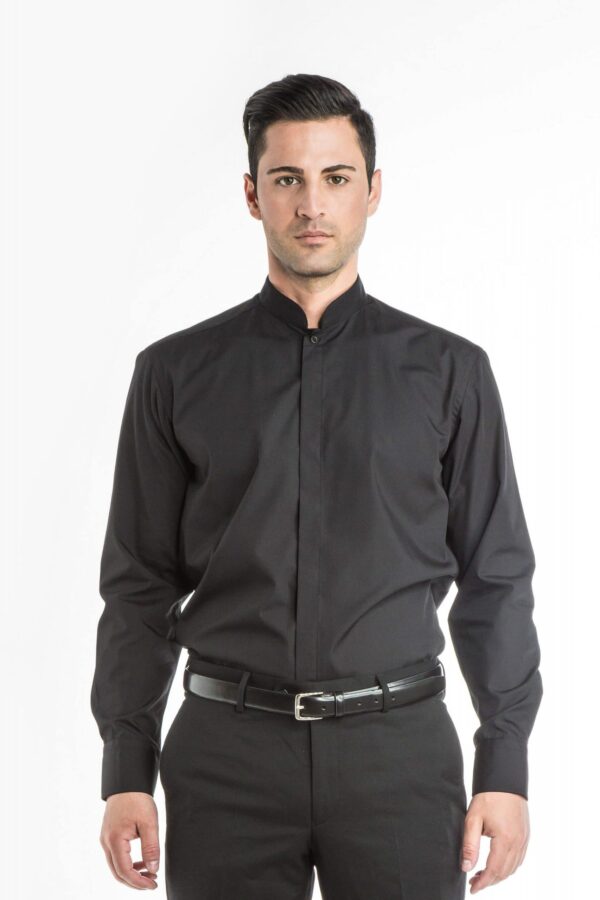 Mandarin Collar Long Sleeve Shirt - Thumbnail Image 1