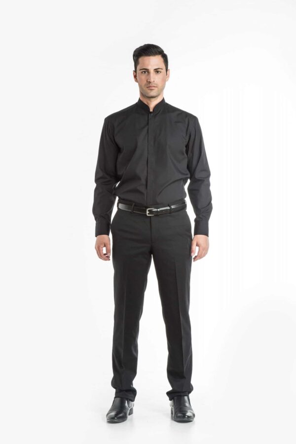 Mandarin Collar Long Sleeve Shirt - Thumbnail Image 2