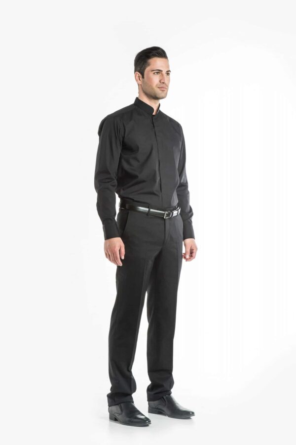 Mandarin Collar Long Sleeve Shirt - Thumbnail Image 3